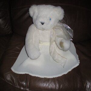 Angel Themed Vermont Teddy Bear With Gold Wings &  Pleated Dress Blue eyes